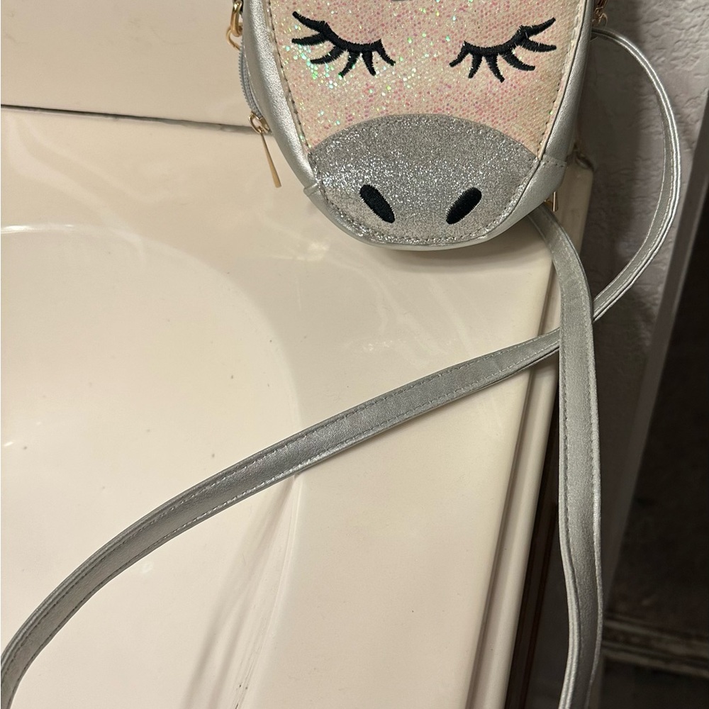 Glittery Silver Unicorn Kids Crossbody Bag